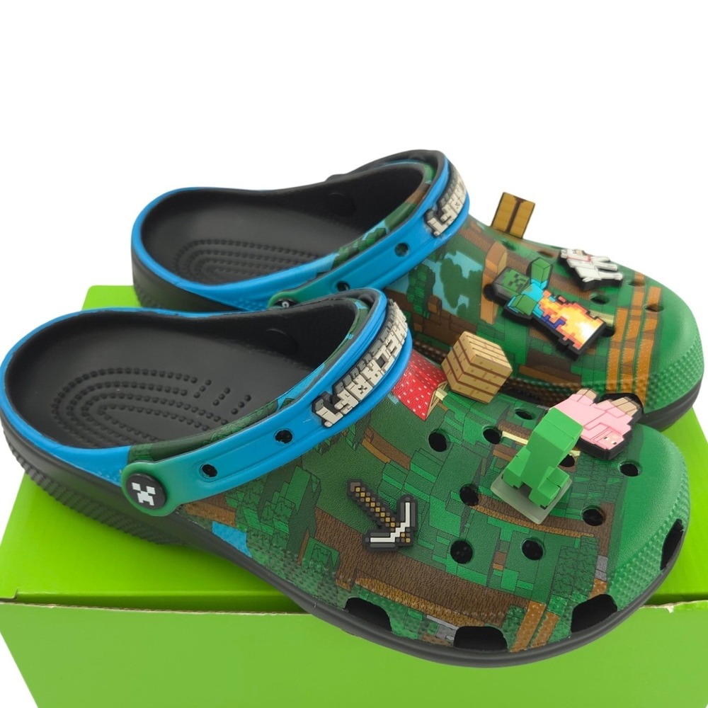 Crocs Minecraft Classic Clog Men 8 Women 10 Green Jibbitz Light Up Slip On NEW